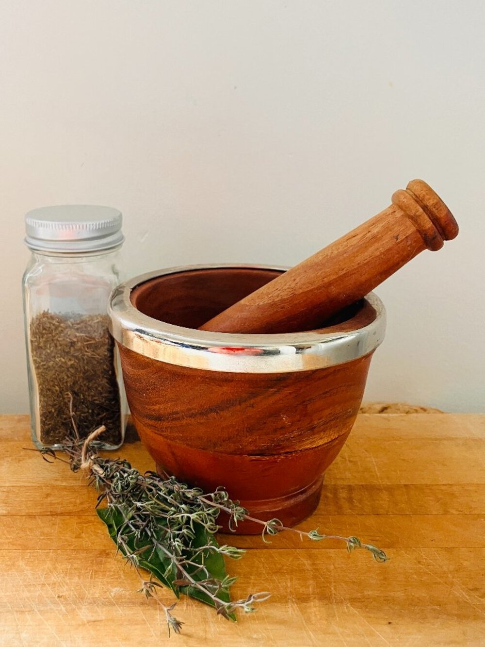 Vintage Wood Turned Mortar and Pestle 1970's